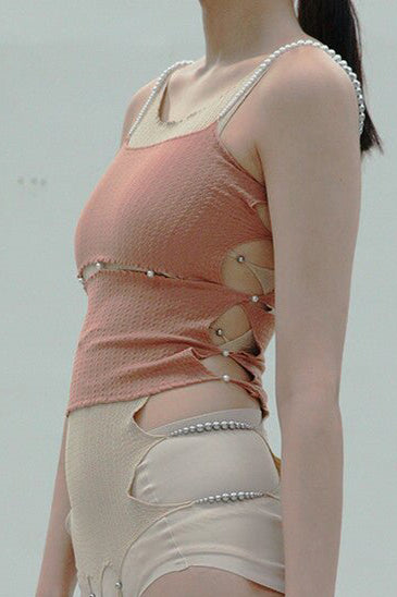 Rui Zhou R009 series horizontal cut pearl chain tube top skin-friendly stretch handmade RUI-R009-AW20-FENHONG pink